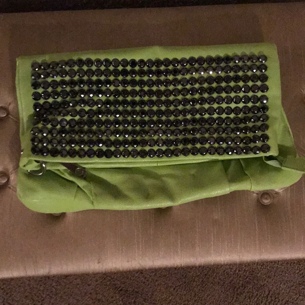 Gunmetal bling | Green Clutch